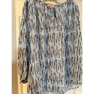 EVRI 3X watercolor, paint brush print, blue, yellow, tie neck, art to wear
